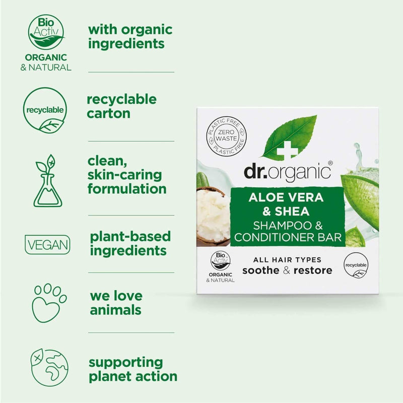 dr.organic Aloe & Shea Shampoo & Conditioner Bar 75g - Our Concept Beauty